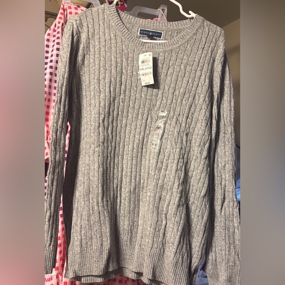 NWT KAREN SCOTT GREY SWEATER PLUS SIZE 2x. Nice Thin Sweater for Fall 🍂.